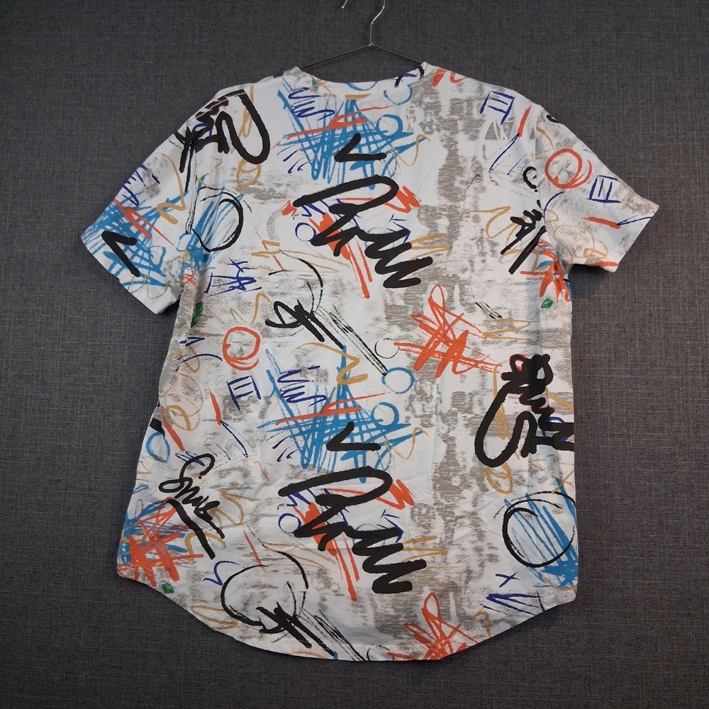 YININF Mens XL White Abstract Graffiti Print Short Sleeve Curved Hem T-Shirt - Picture 3 of 6